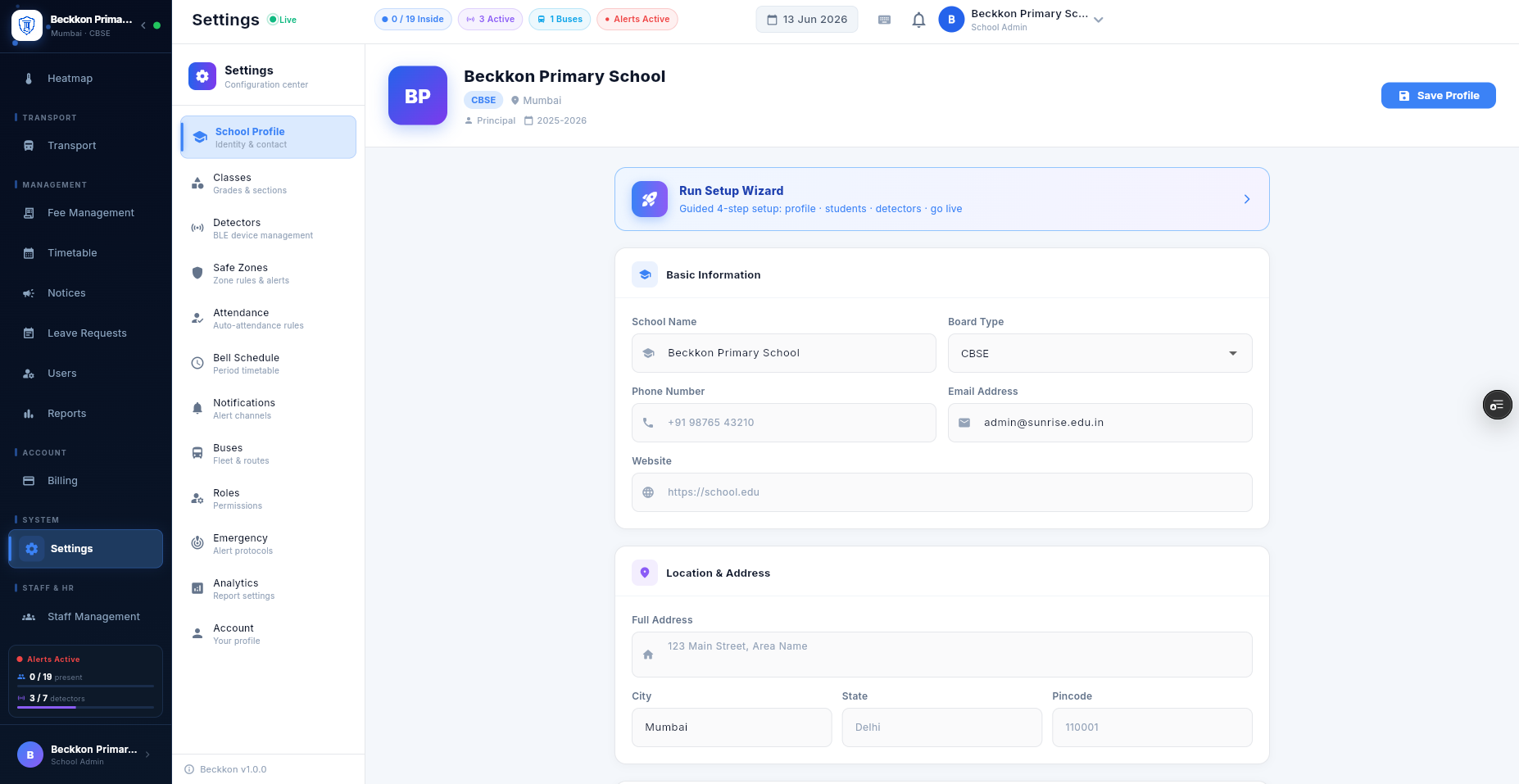 School Profile & Setup